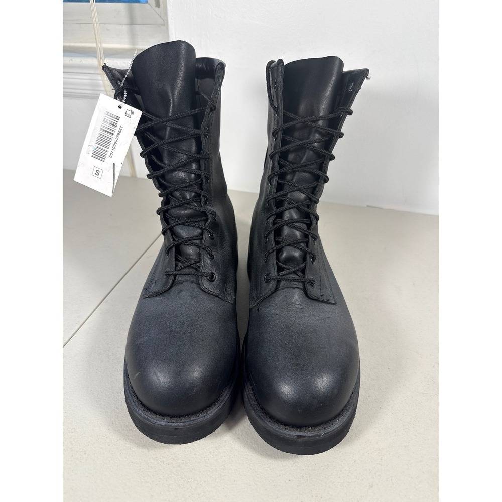 Vibram Sole Black Leather Combat Boots High Top Lace Up Work Boots Mens 9 W